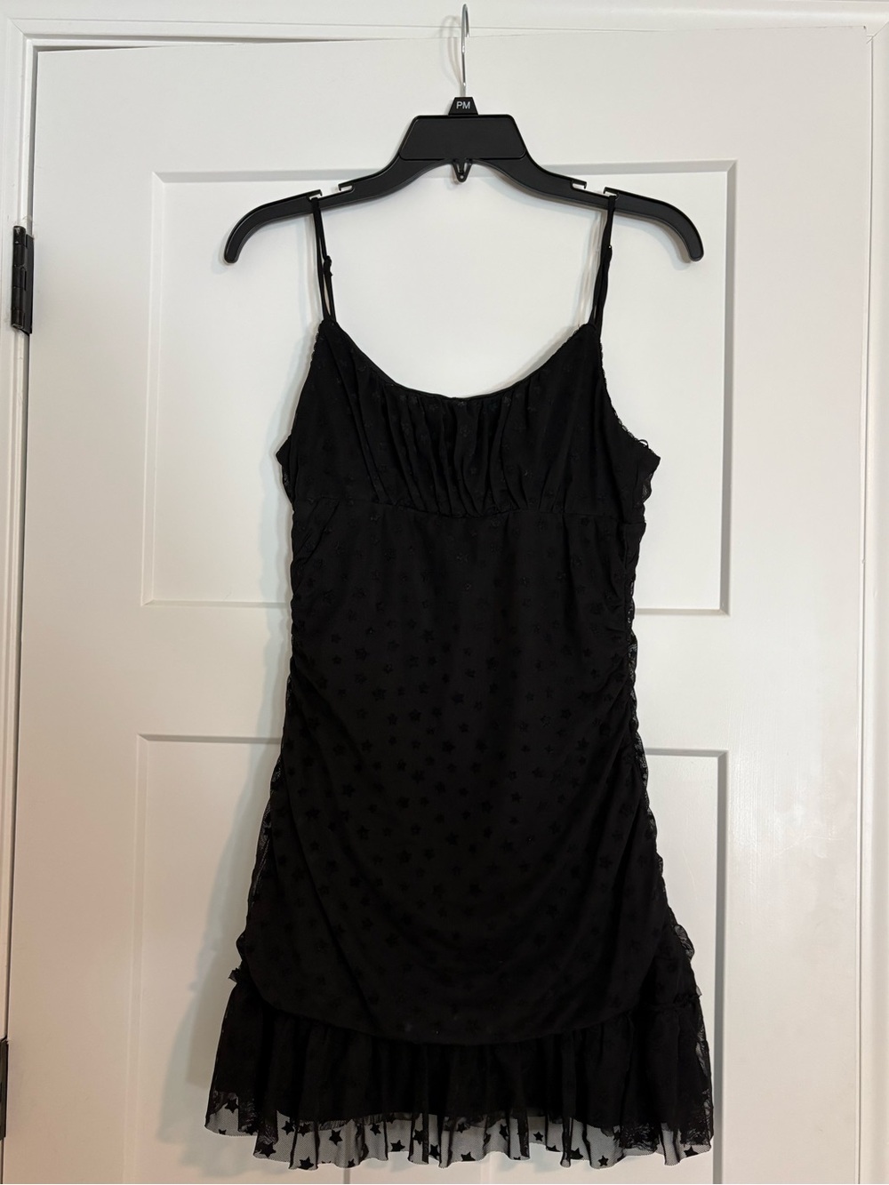 Altar'd State Black Spotted Slip Dress with Ruffle Hem
